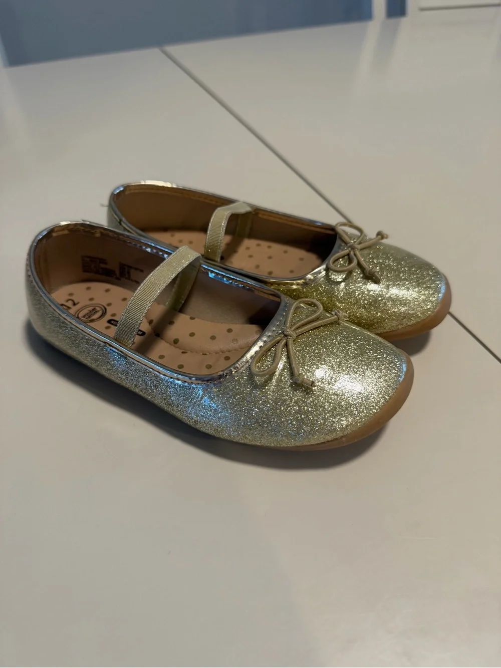 Kids Girls Sparkly Gold Glitter Dress Shoes Flats Size 12 Wonder Nation